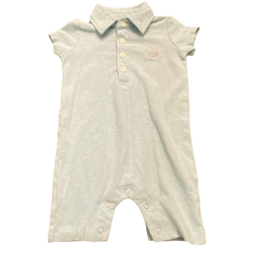 Me & Henry Baby Boy Little Gentleman Polo Romper Blue Collar Outfit 6-9M Preppy